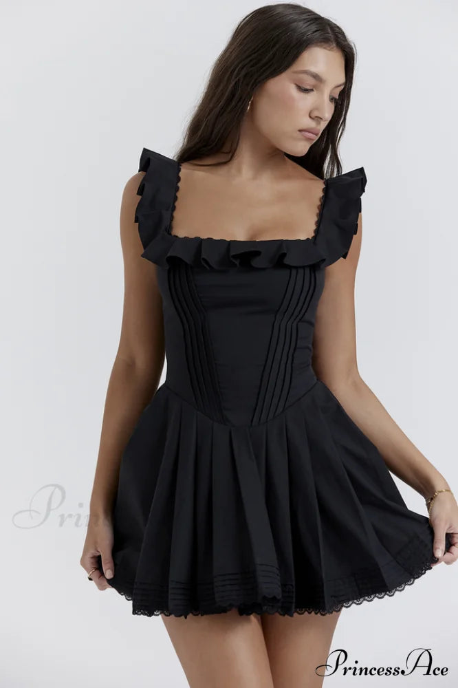 Jemima Black Pin Charming Tuck Pleated Dress image 3