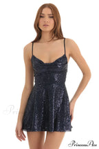 Jewel Sequin Stylish Cowl Neck Dress image 13
