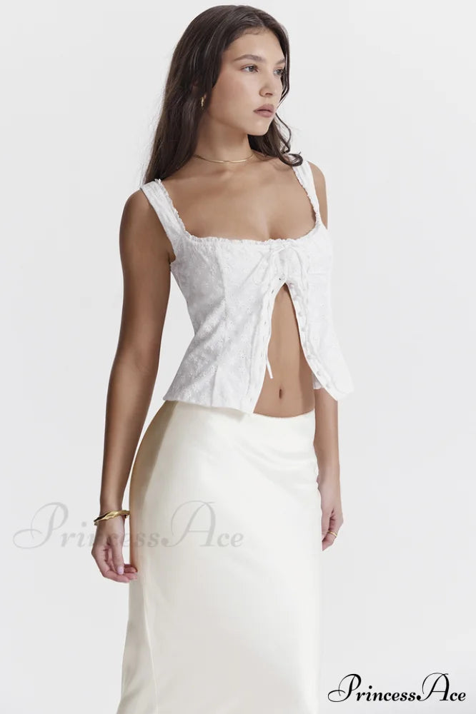 Juana White Stylish Broderie Anglaise Top image 5