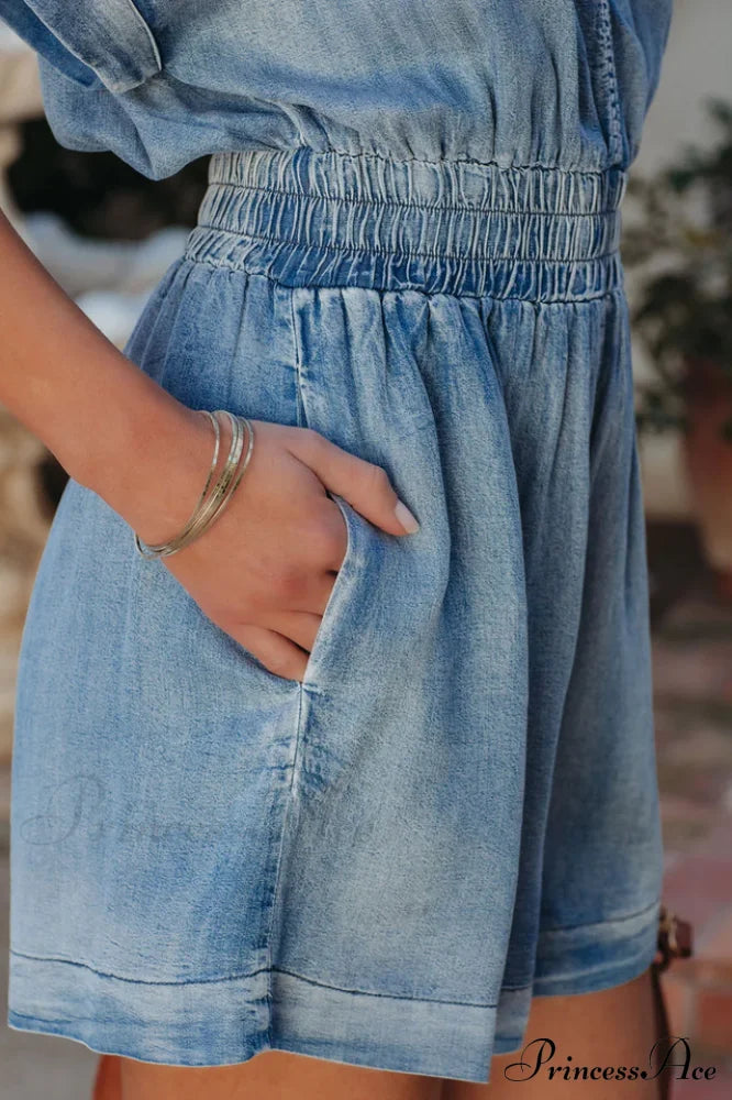 Judith Pocketed Stylish Chambray Romper image 5