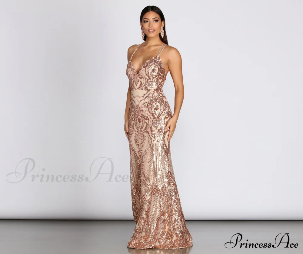 Julieanne Formal Stylish Sequin Scroll Dress image 3