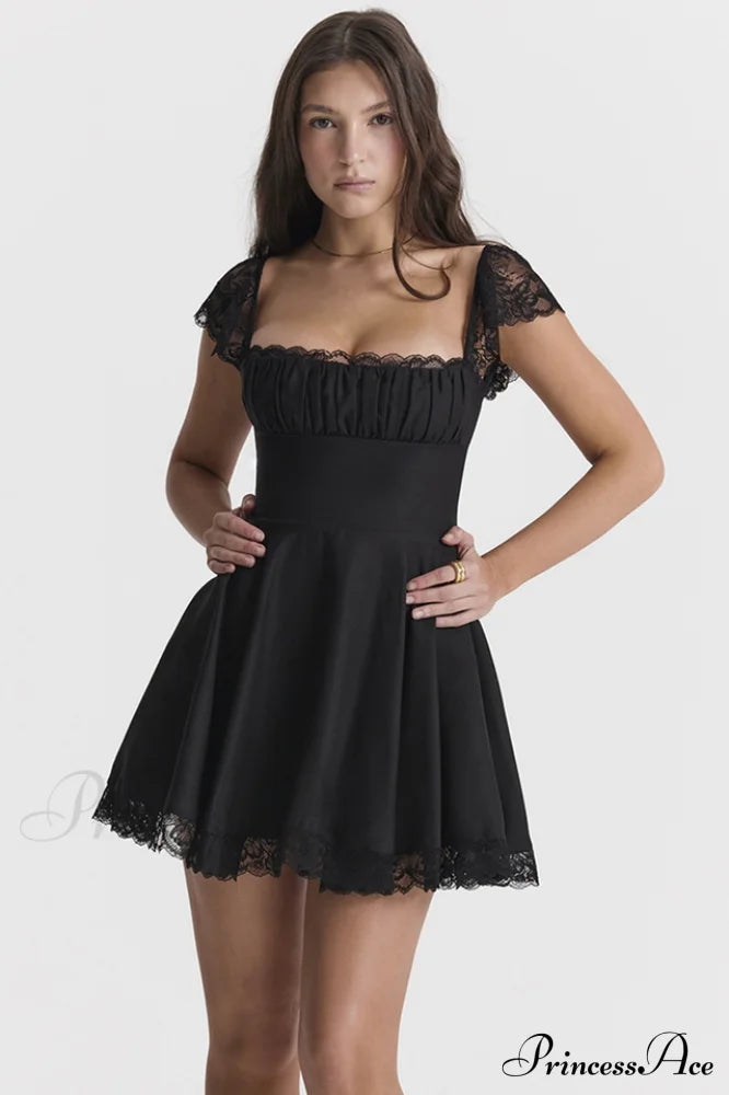 Kaia Black Stylish A-Line Mini Dress image 4