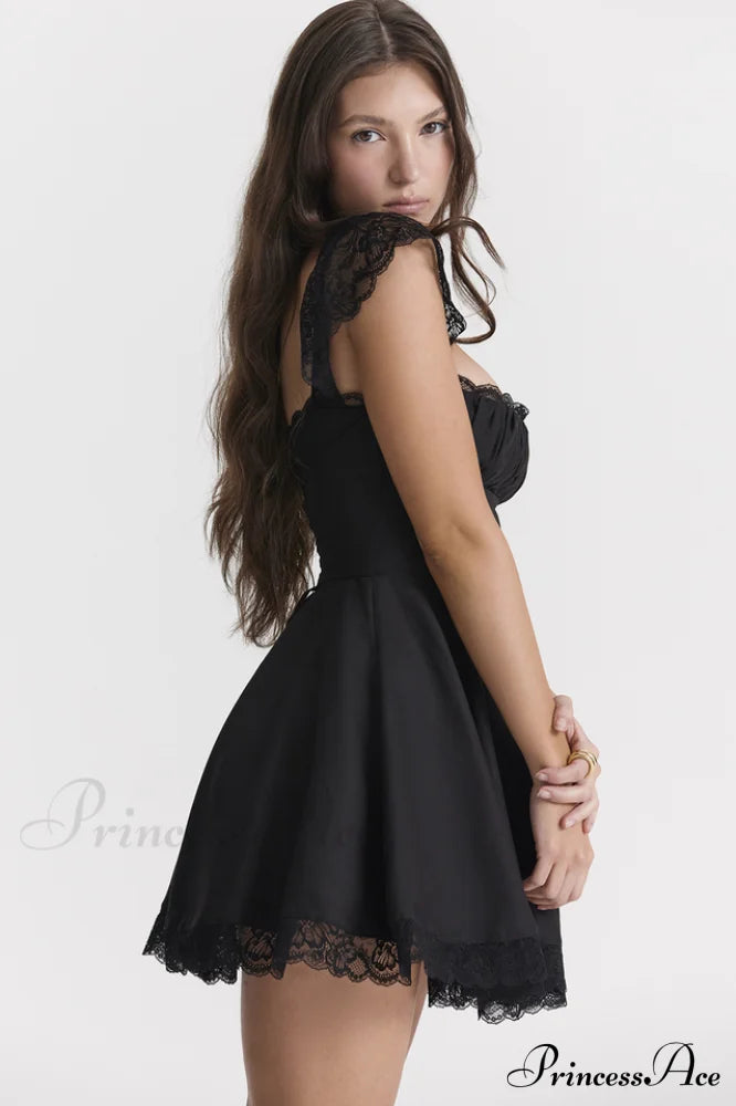 Kaia Black Stylish A-Line Mini Dress image 7