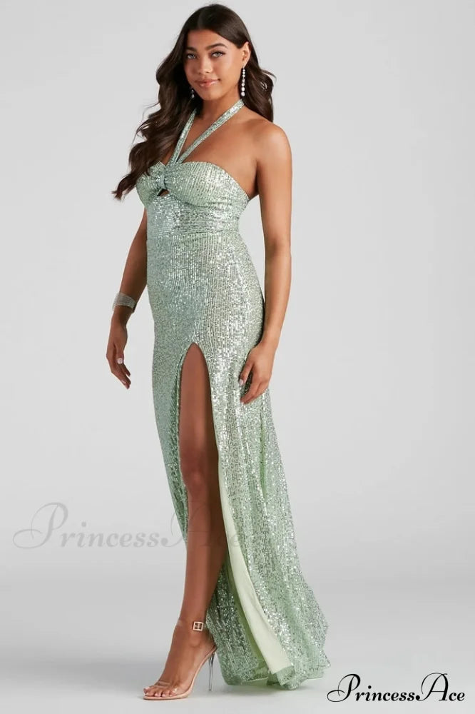 Kasey Formal Stylish Sequin Halter Dress image 2