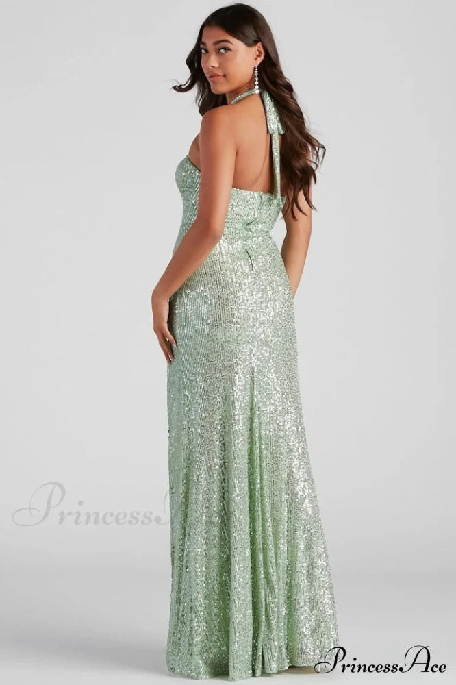 Kasey Formal Stylish Sequin Halter Dress image 4
