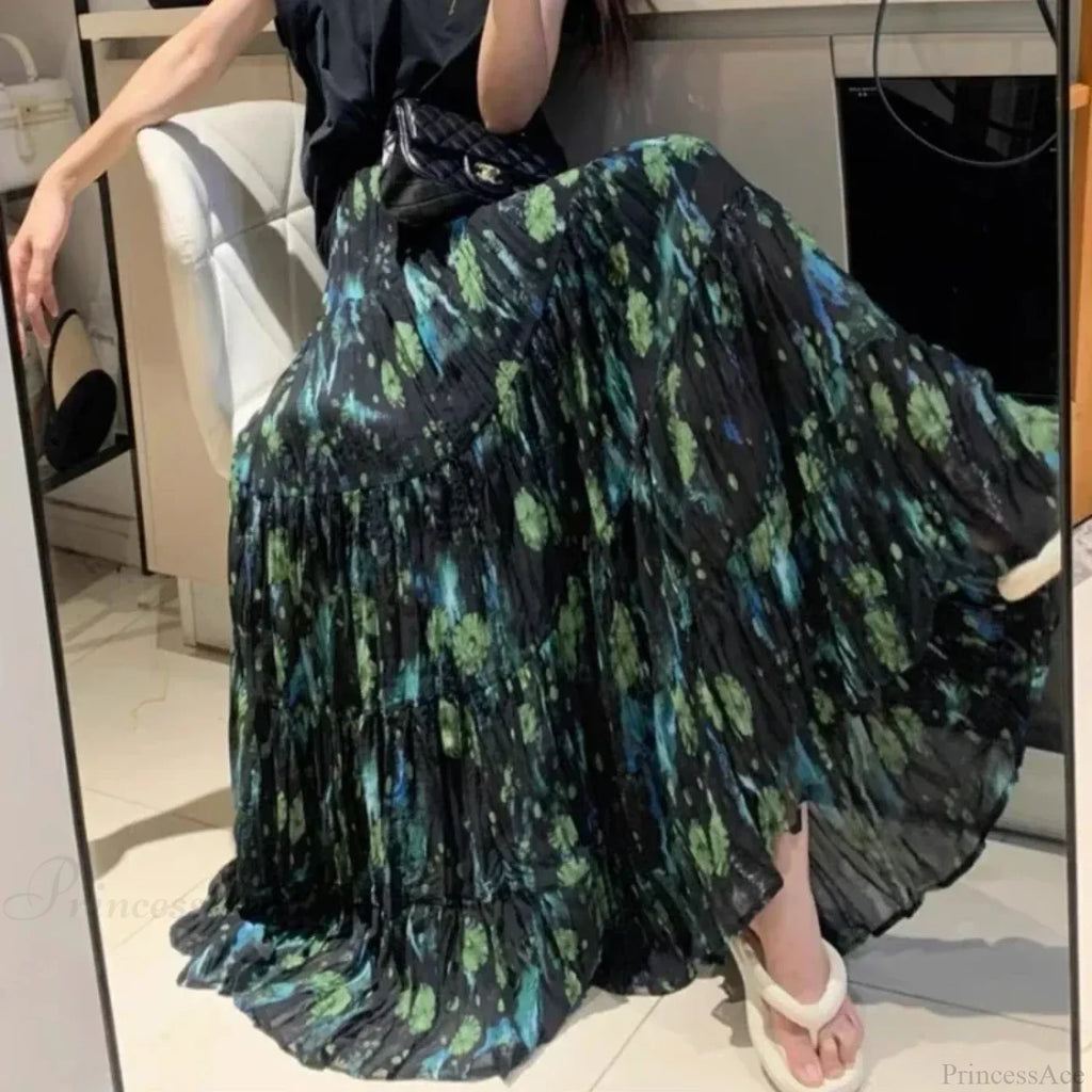 Kawaii Bohemian Floral Maxi Skirt Summer Retro Romantic image 2