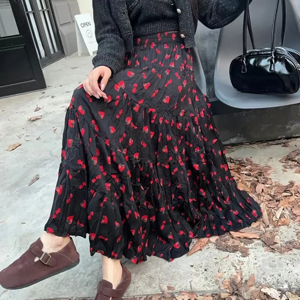 Kawaii Bohemian Floral Maxi Skirt Summer Retro Romantic image 5