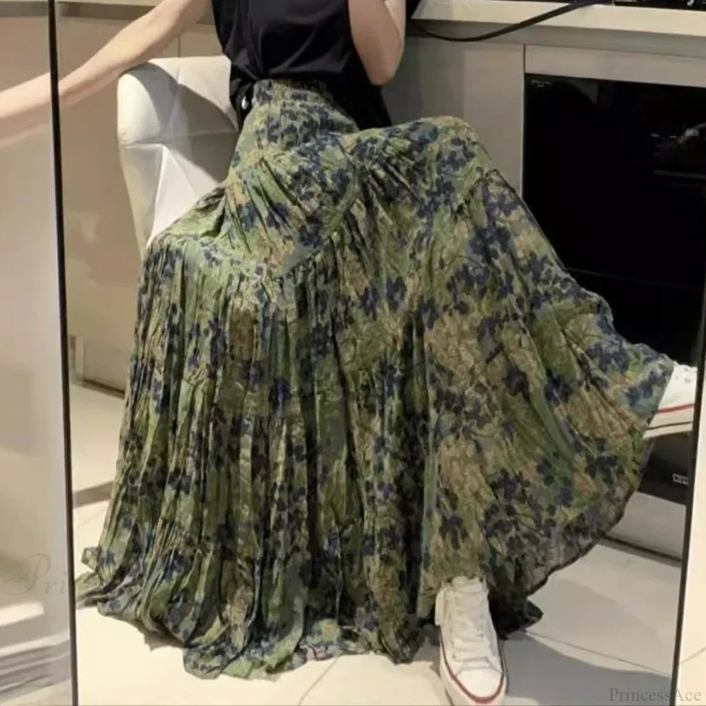 Kawaii Bohemian Floral Maxi Skirt Summer Retro Romantic image 1