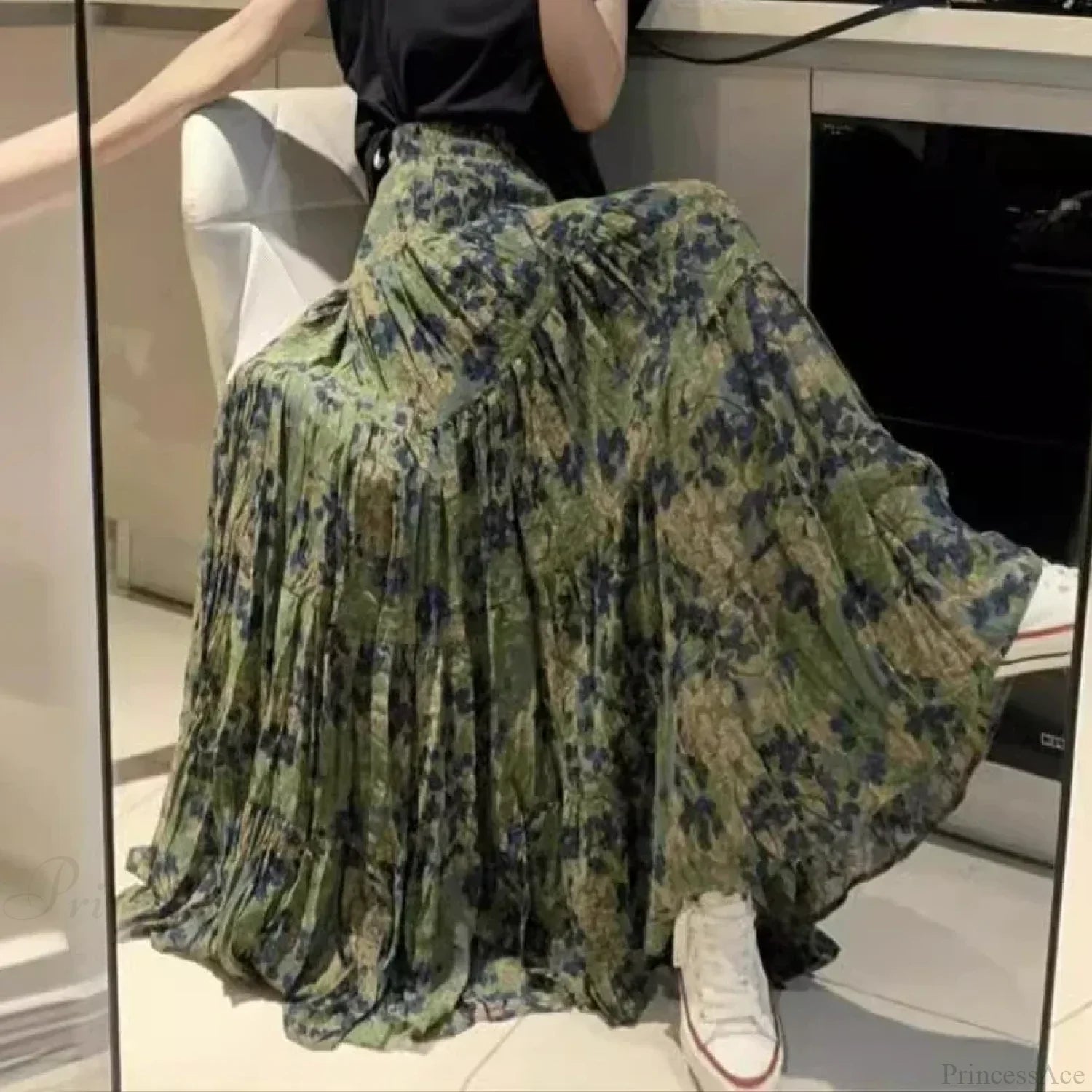 Kawaii Bohemian Floral Maxi Skirt Summer Retro Romantic image 1