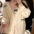 Kawaii Bow Hollow Out Solid Knit Cardigan image 1
