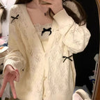 Kawaii Bow Hollow Out Solid Knit Cardigan image 1