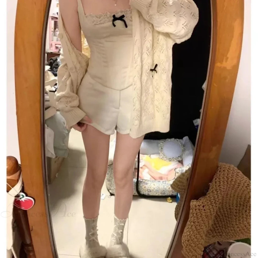 Kawaii Bow Hollow Out Solid Knit Cardigan image 4