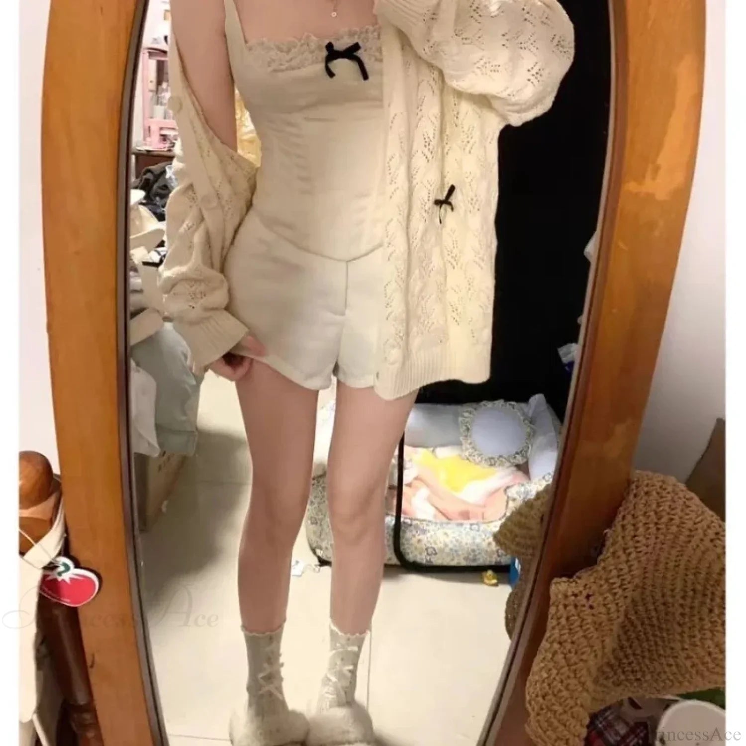 Kawaii Bow Hollow Out Solid Knit Cardigan image 4