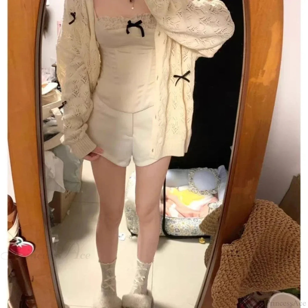 Kawaii Bow Hollow Out Solid Knit Cardigan image 2
