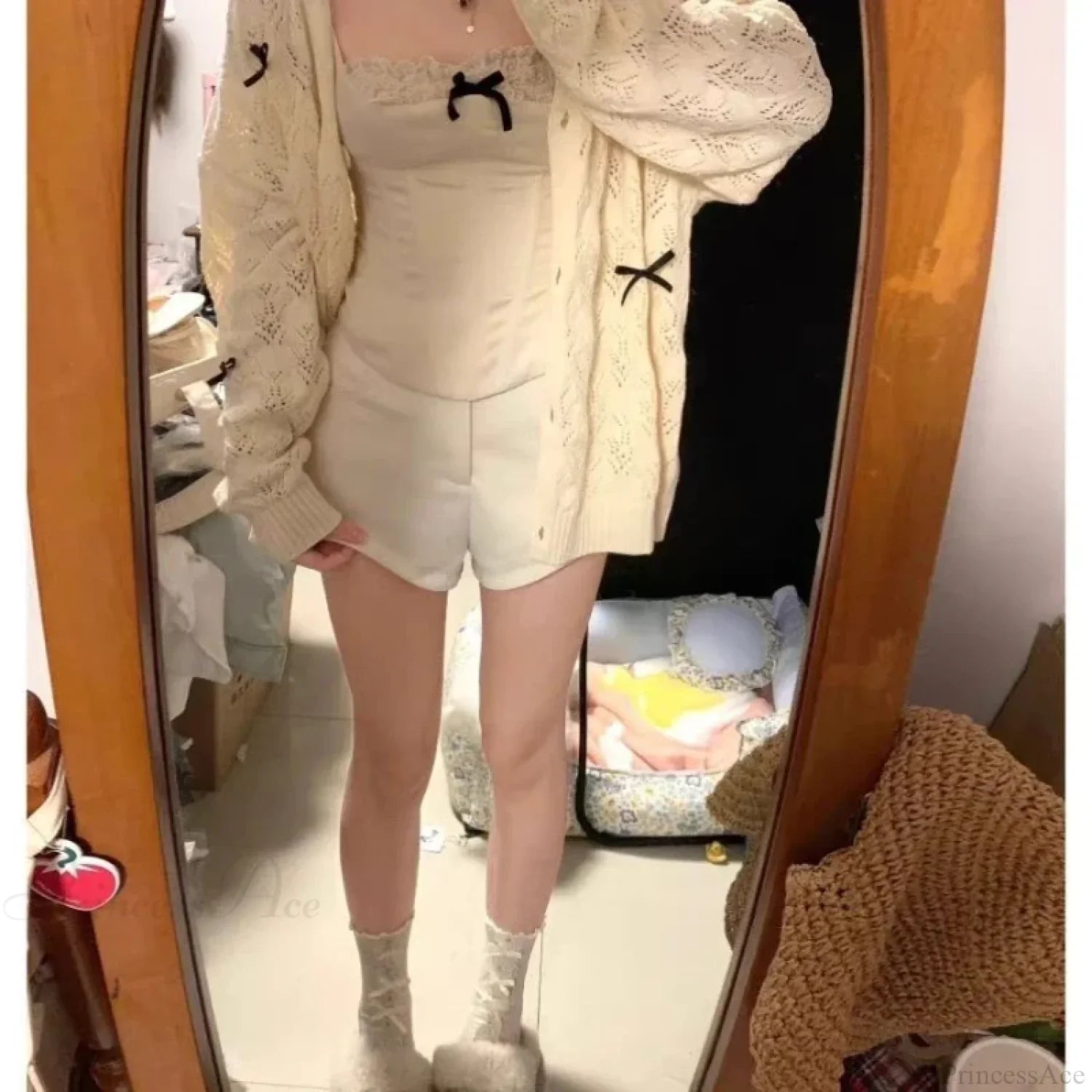Kawaii Bow Hollow Out Solid Knit Cardigan image 2