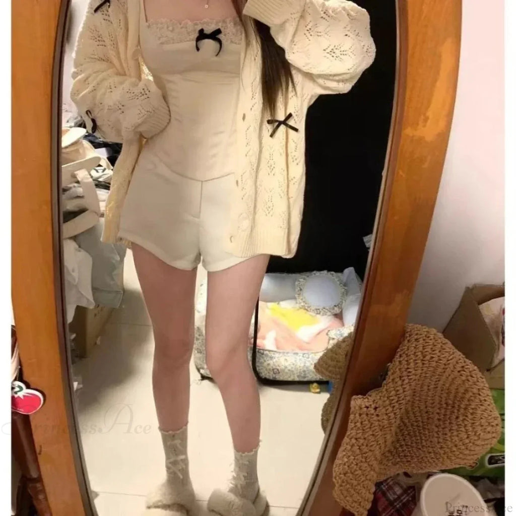 Kawaii Bow Hollow Out Solid Knit Cardigan image 3
