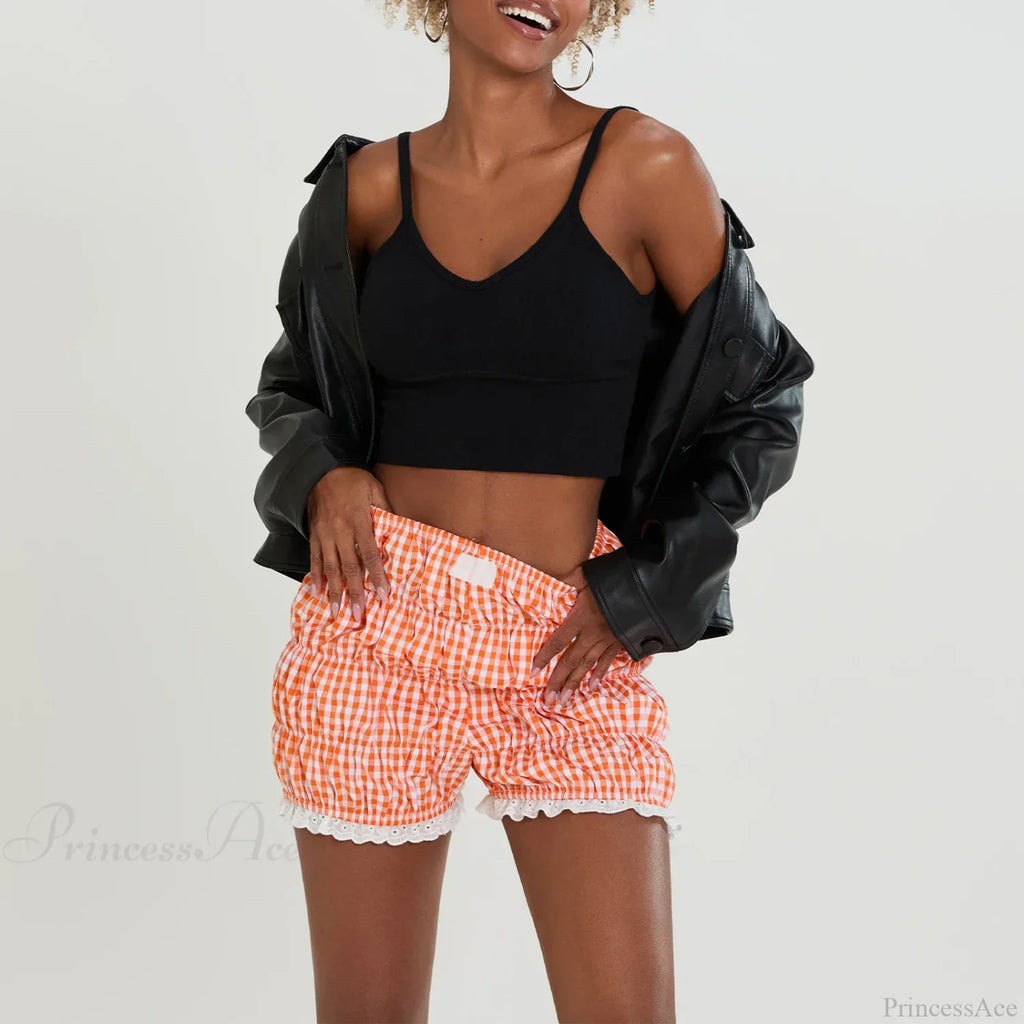 Kawaii Lace Hem Plaid Bloomer Short image 4