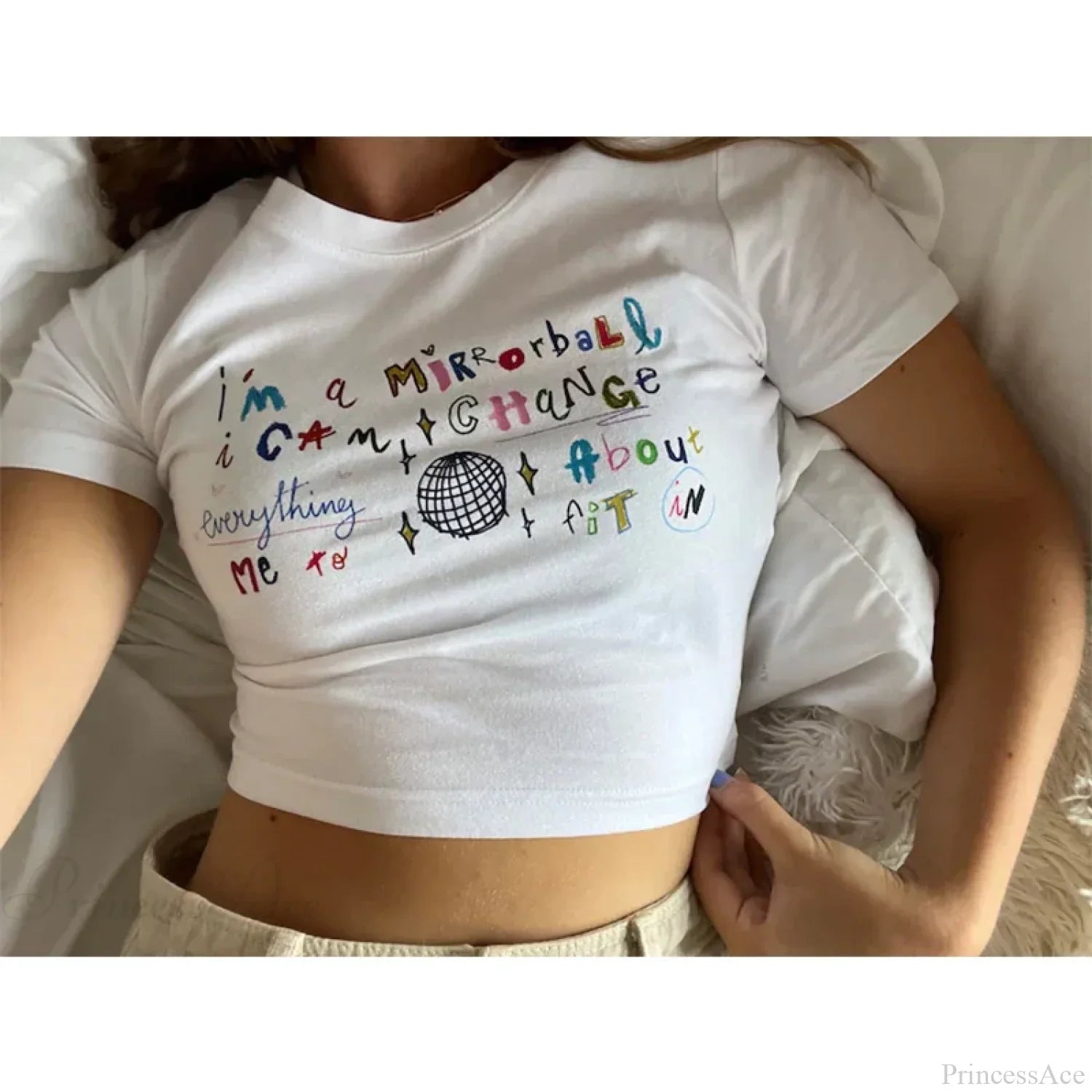 Kawaii Letter Print Crop Top T-shirt image 1
