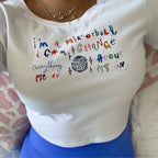 Kawaii Letter Print Crop Top T-shirt image 4