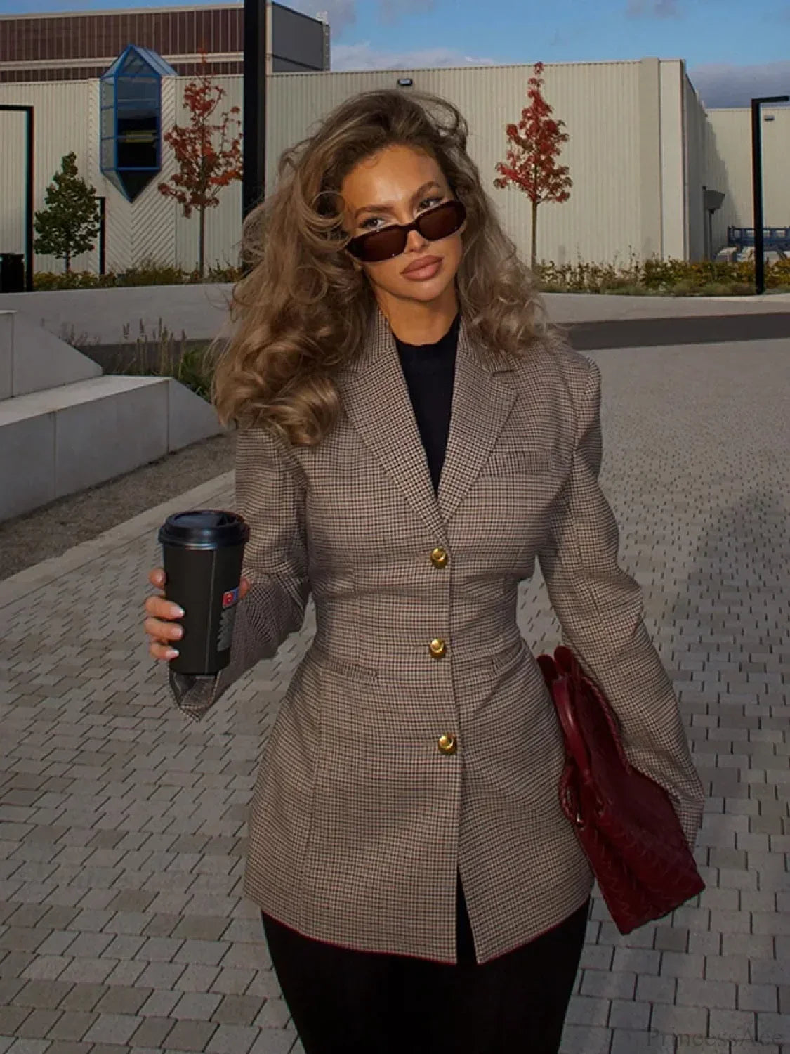 Khaki Plaid Suit Coat image 1
