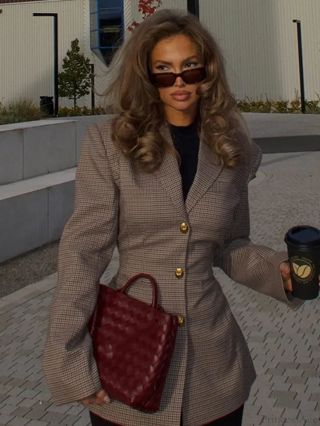 Khaki Plaid Suit Coat image 2