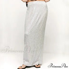 Khaki Sequins Long High Waist Slit Skirt image 3