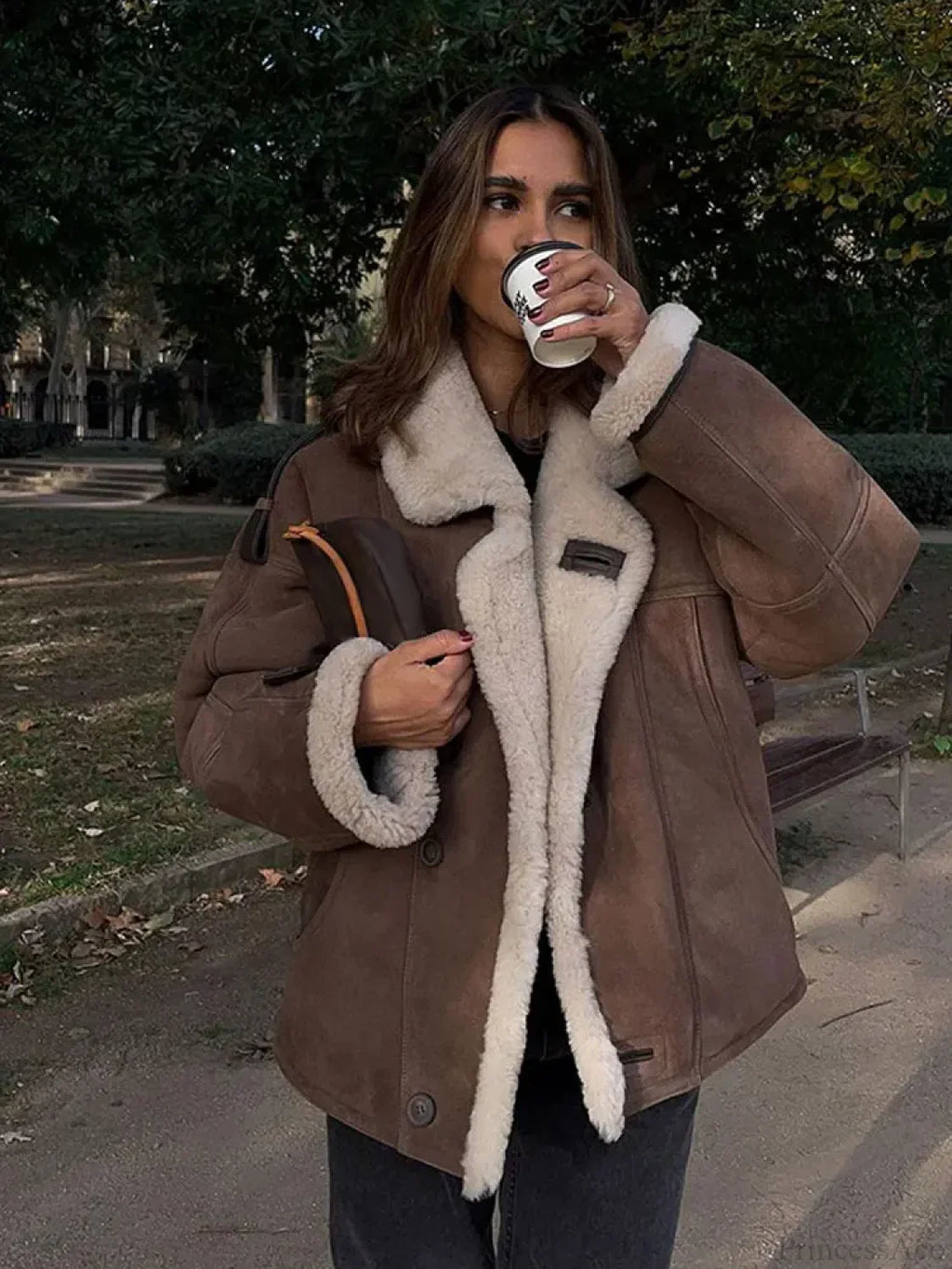 Khaki Single Breasted Leather Coat image 1