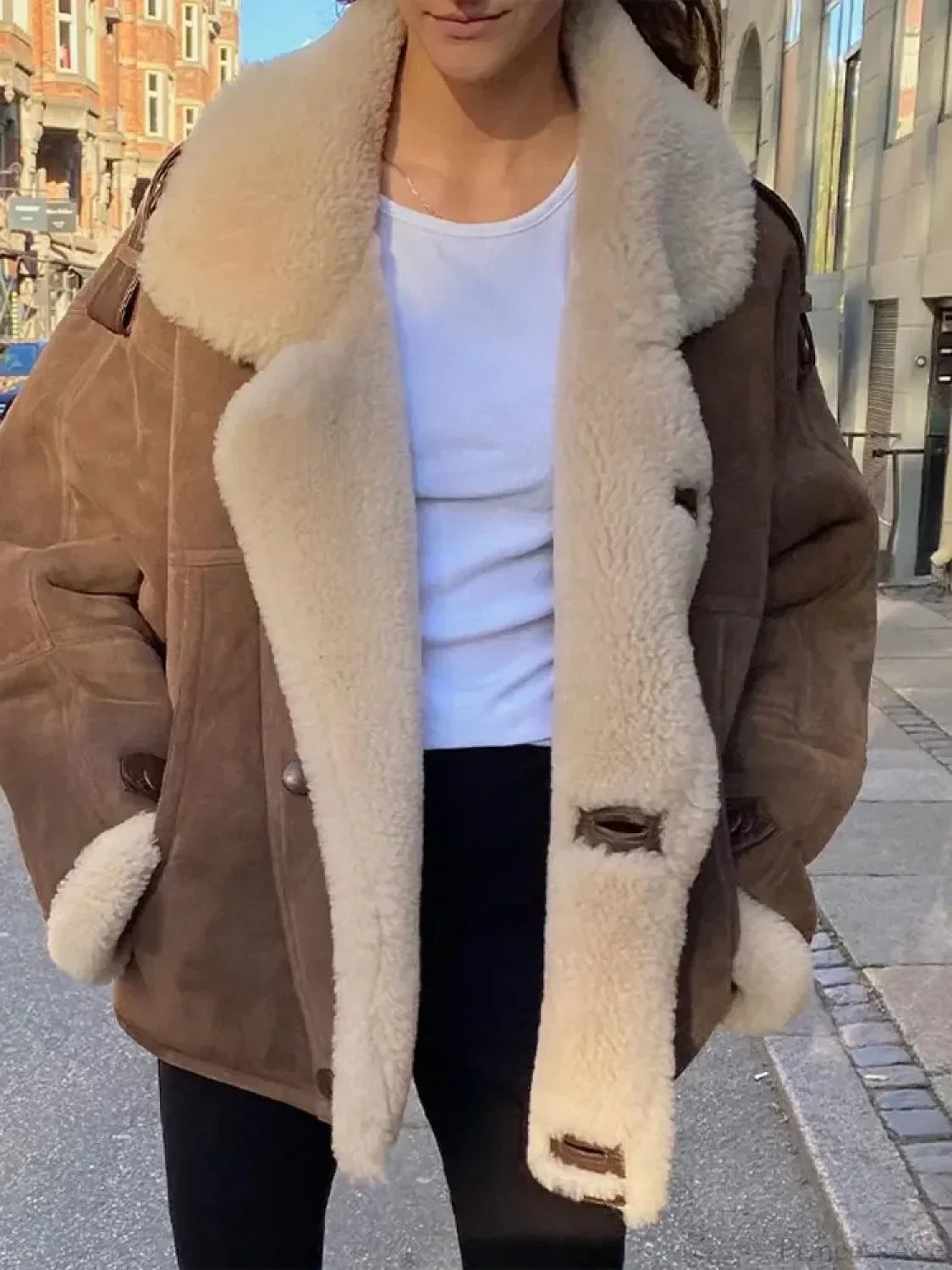 Khaki Single Breasted Leather Coat image 5