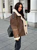 Khaki Single Breasted Leather Coat image 3