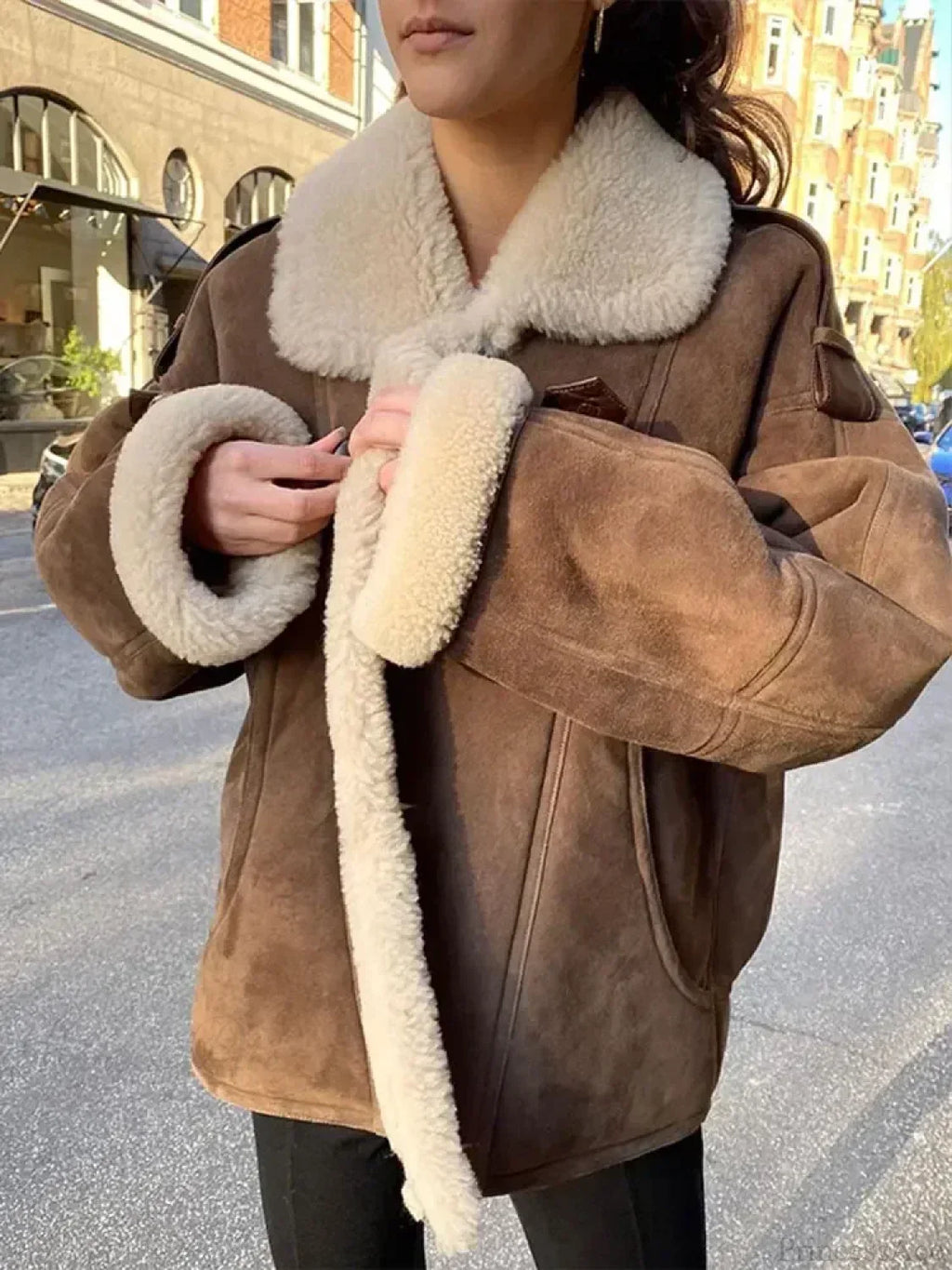 Khaki Single Breasted Leather Coat image 4
