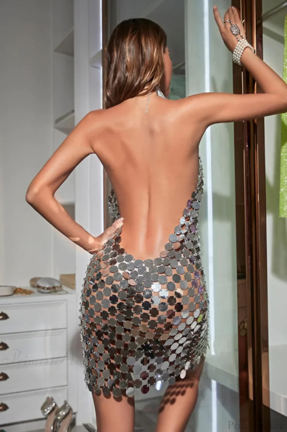 Kimora Halterneck Stylish Chainmail Mini Dress image 2