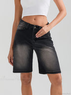 Knee-Length Button Denim Short image 1
