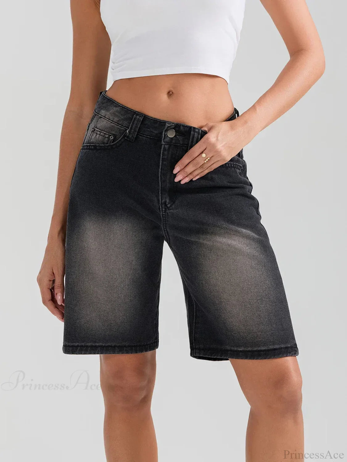 Knee-Length Button Denim Short image 1