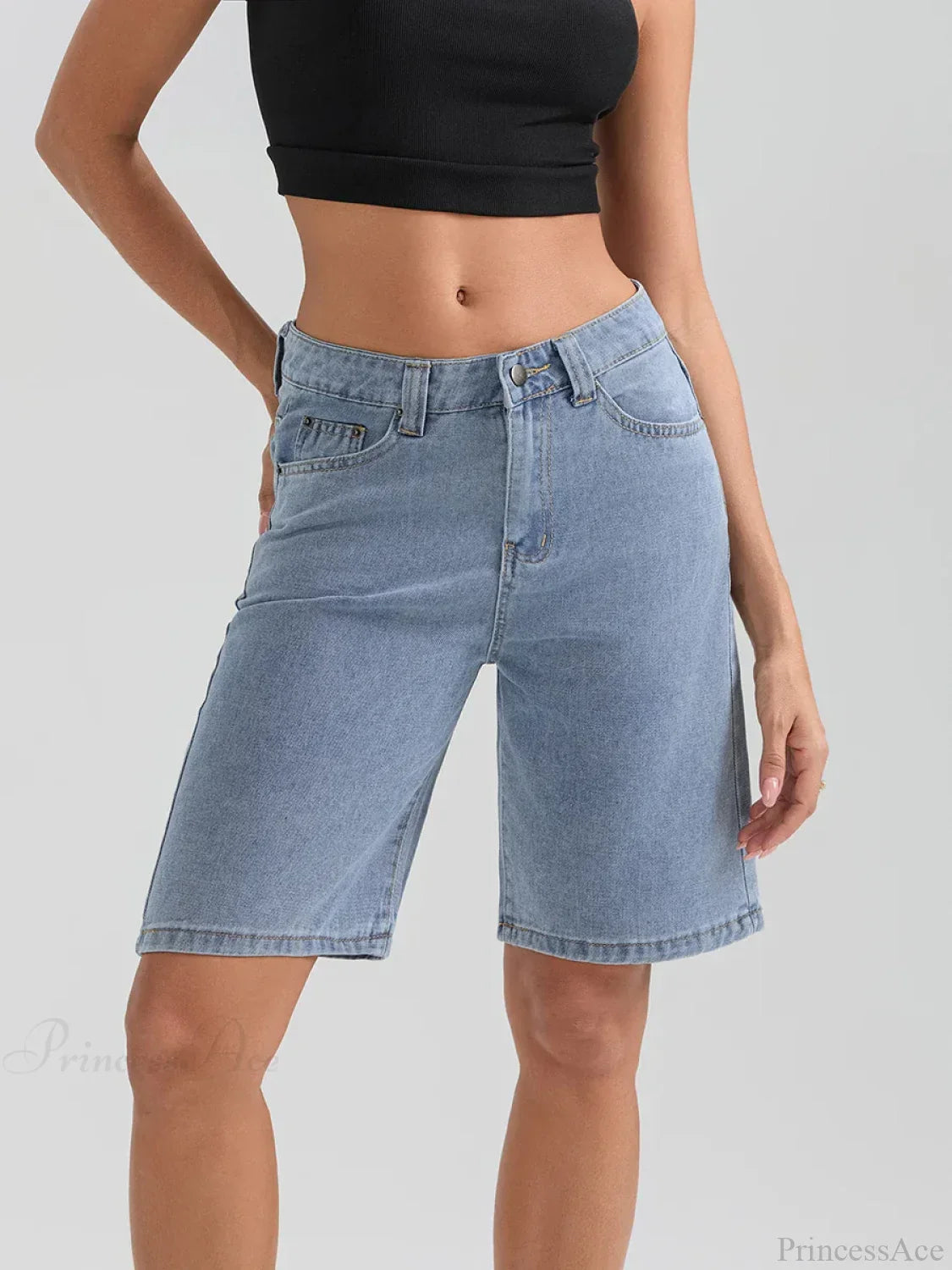 Knee-Length Button Denim Short image 3