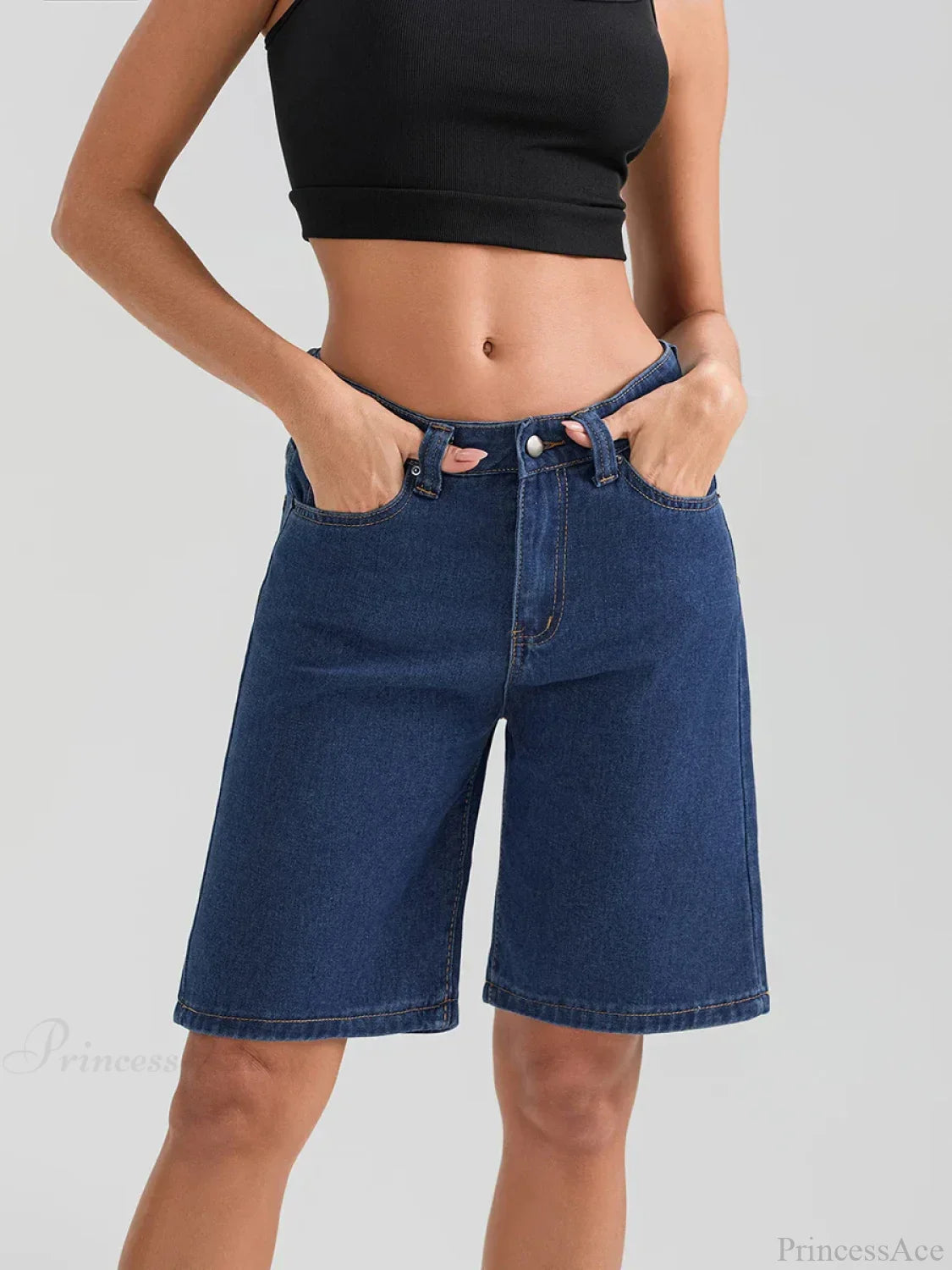 Knee-Length Button Denim Short image 4