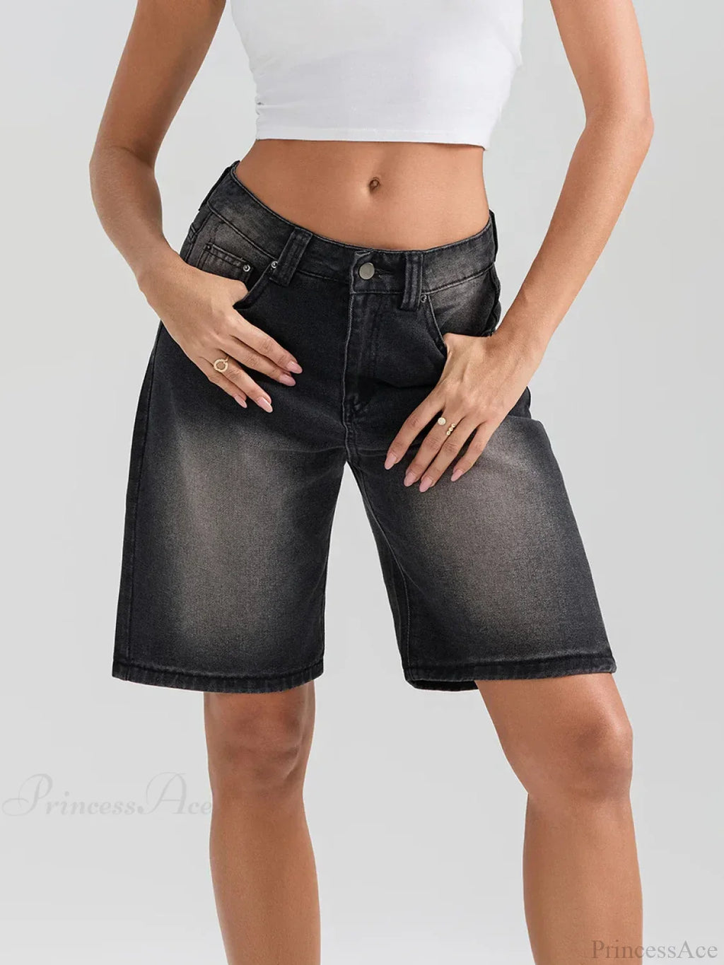 Knee-Length Button Denim Short image 6