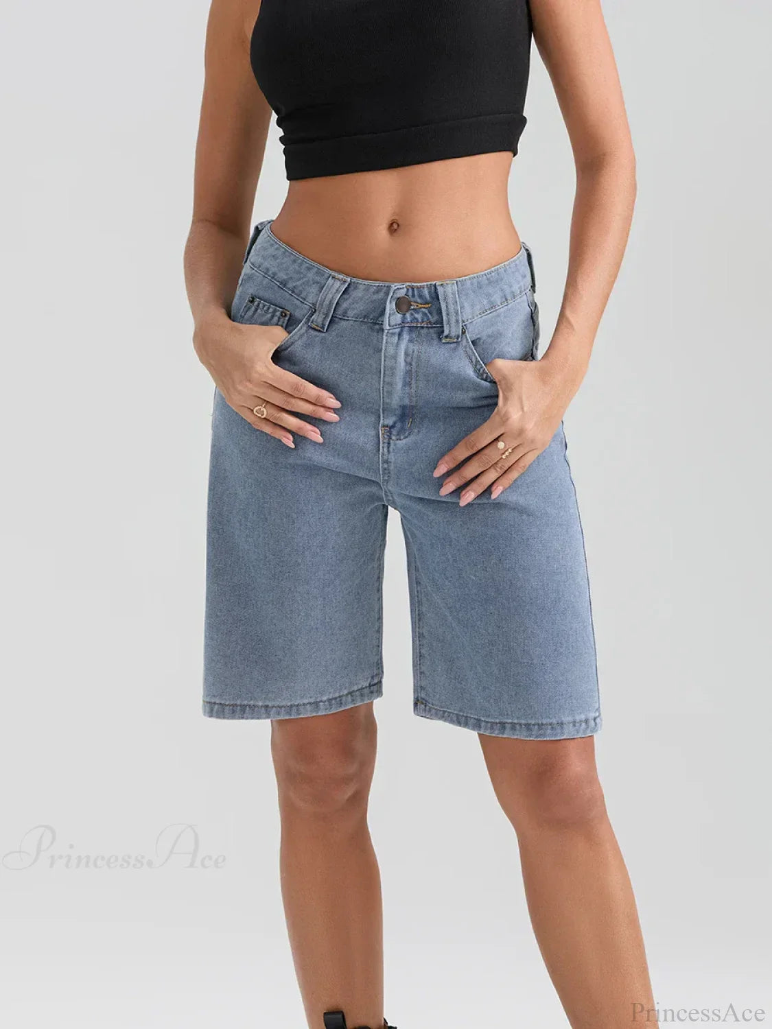 Knee-Length Button Denim Short image 2
