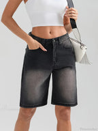 Knee-Length Button Denim Short image 7