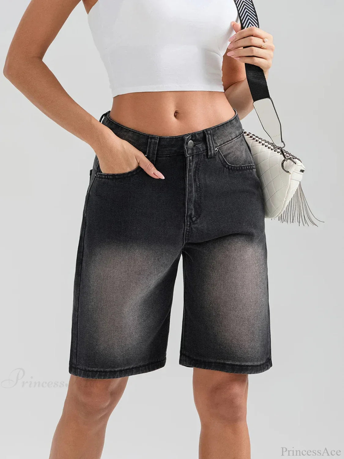 Knee-Length Button Denim Short image 7