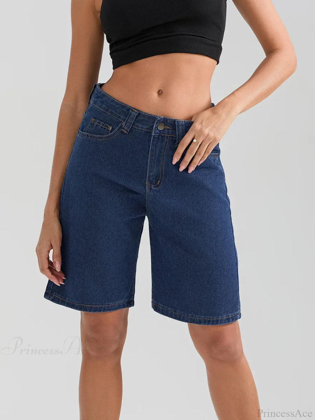 Knee-Length Button Denim Short image 8