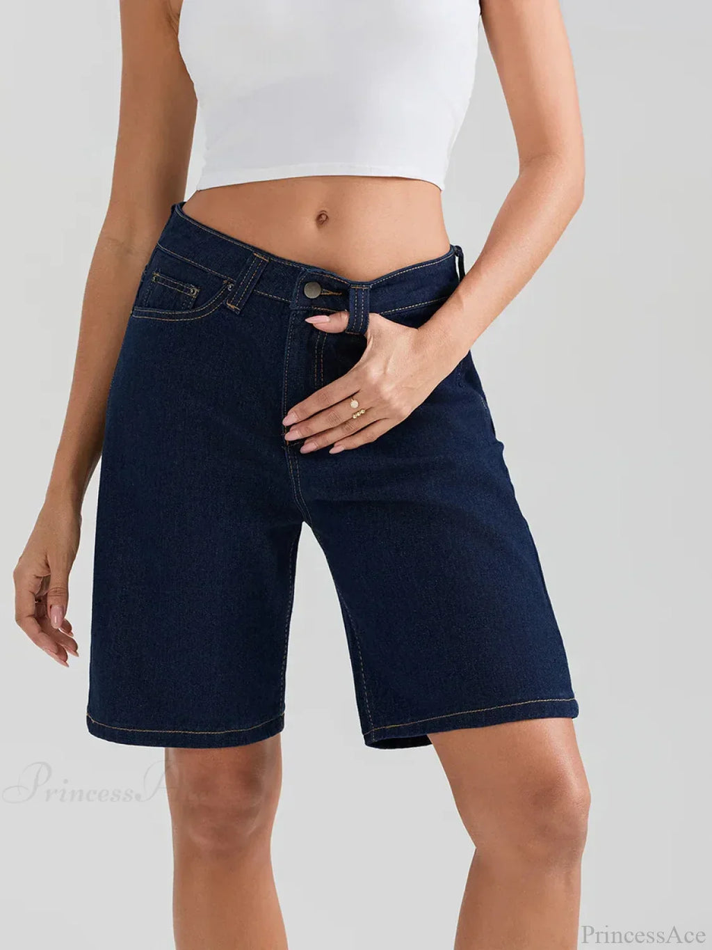 Knee-Length Button Denim Short image 5