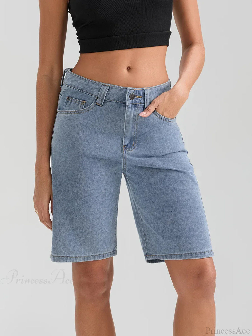 Knee-Length Button Denim Short image 9