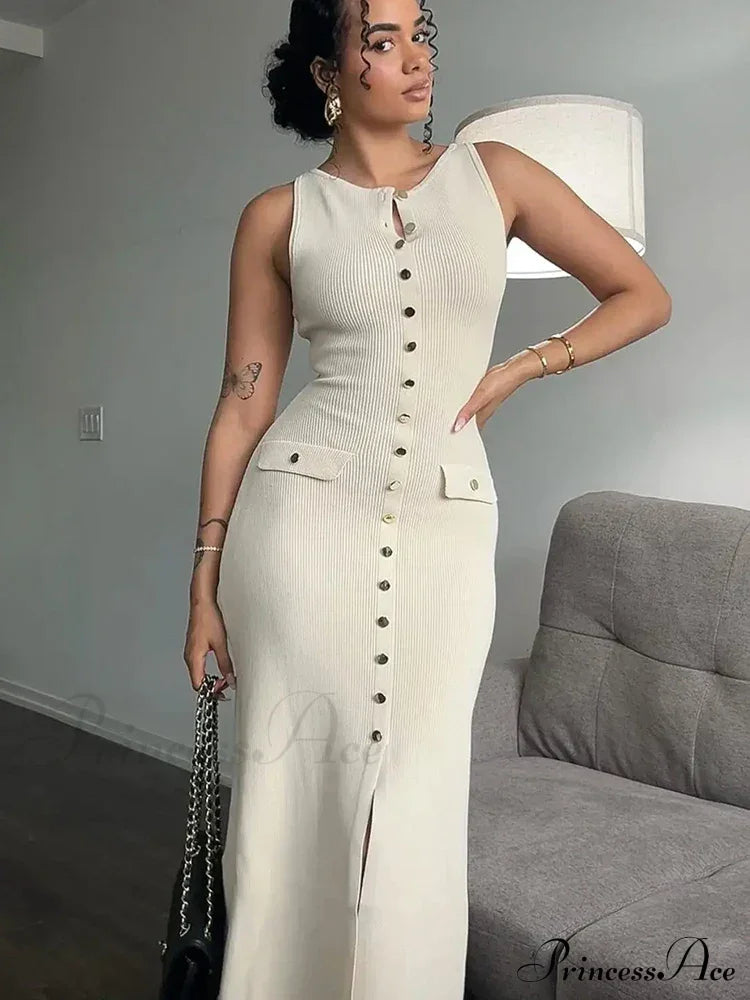 Knit Buttoned Stylish Midi Dress image 3