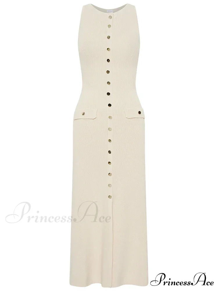 Knit Buttoned Stylish Midi Dress image 5