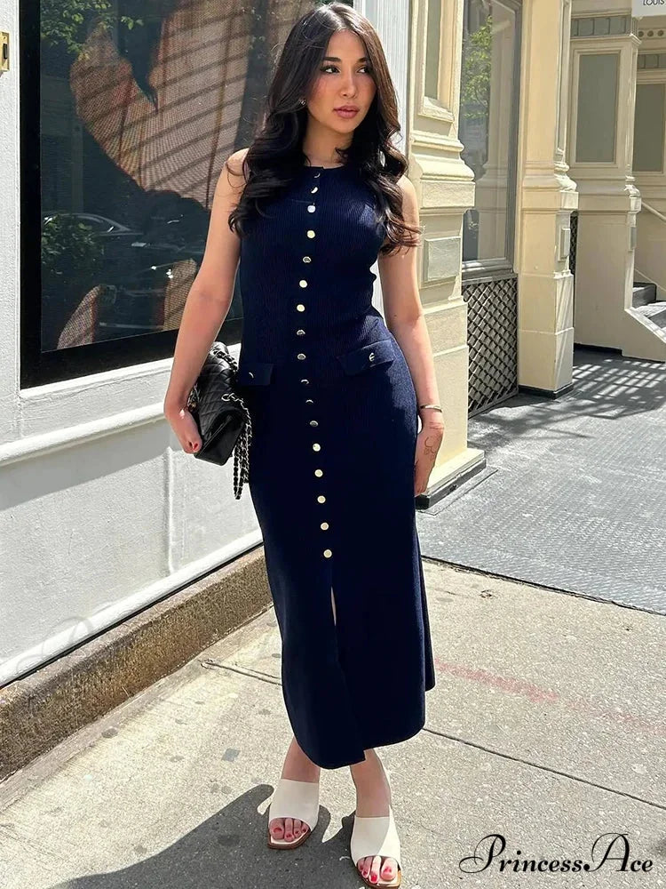 Knit Buttoned Stylish Midi Dress image 1