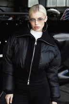 Knit Collar Cotton Blend Zip Short Coat image 2