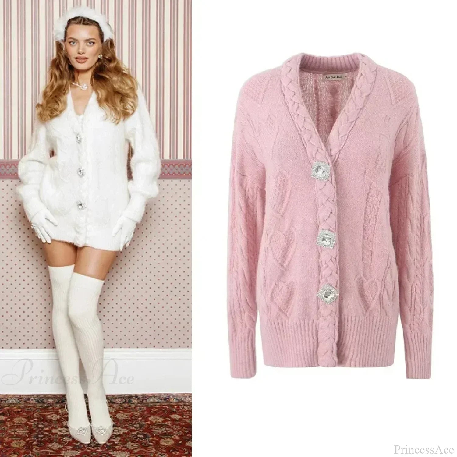 Knit Diamond Pink Cardigan image 2
