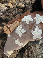 Knit Halter Blue 3D Flowers Vacation Dress image 6