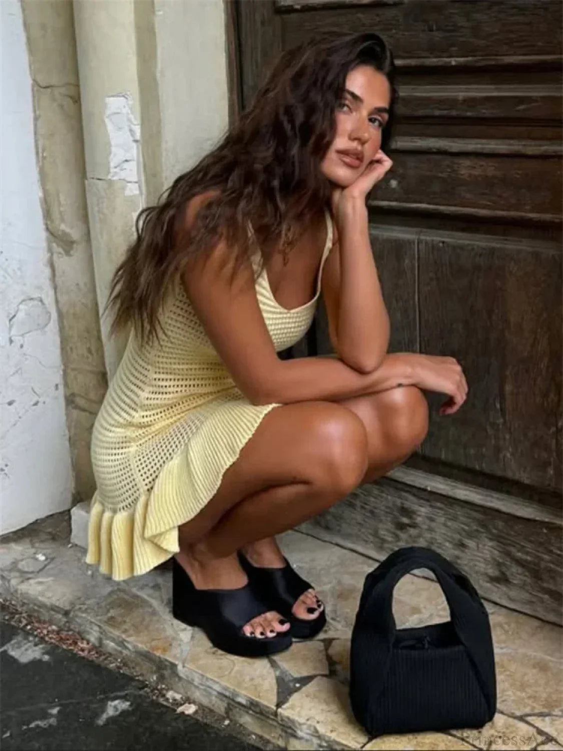Knit Hollow-Out V-Neck Mini Dress image 4