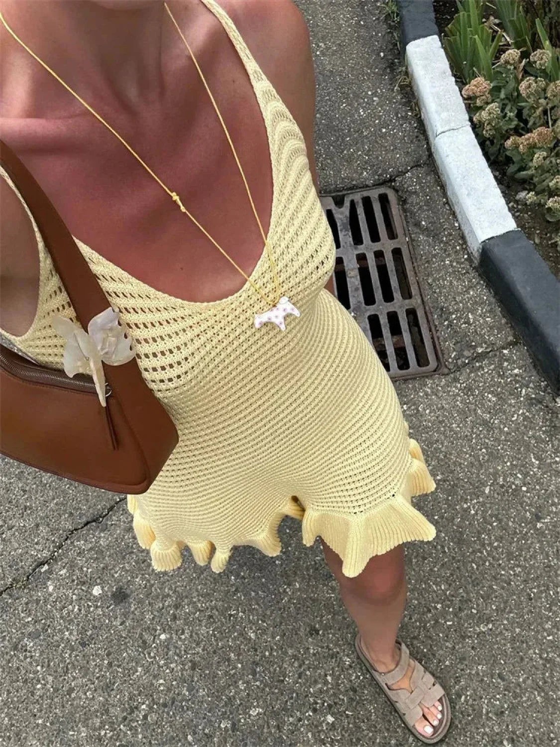 Knit Hollow-Out V-Neck Mini Dress image 2